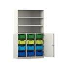 Flexeo Halbtrenschrank wei 190 x 108,1 x 50 cm, 12 groen Boxen, bunt B, Bogengriff mit Schloss