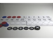 Lehrer-Rechenleiste mit 22 magnetischen Wendeplttchen rot/blau und 10 Rechenzeichen