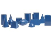 Geometrische Krper, 10 Formen aus blau lackiertem Holz, 5-11 Jahre