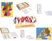 Montessori Geografie-Set 1: Deutschland und Europa: Puzzlekarte mit Kontrollkarten und Bezeichnungskarten, inkl. Flaggen