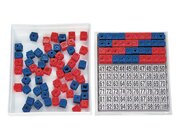 Mathebox, Steckwrfel-Multibox mit 100 Stck (rot/blau, 17mm) und Einlegeblttern