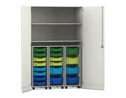 Flexeo Garagenschrank, Dekor wei, HxBxT: 190x126,4x60 cm, 3 Rollcontainer mit Boxen transparent, Dreholive