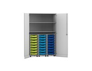 Flexeo Garagenschrank PRO, Dekor grau, 3 Rollcontainer, HxBxT: 190 x 126,4 x 60 cm, 24 Boxen Gr. S bunt B, Bogengriff mit Schloss