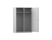 Flexeo Garderobenschrank, Dekor grau, Mittelwand, HxBxT 190 x 126,4 x 60 cm, Bogengriff mit Schloss