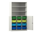 Flexeo Halbtrenschrank wei 190 x 108,1 x 50 cm, 12 groen Boxen, bunt B, Bogengriff mit Schloss