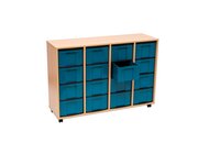 Flexeo Regal, Buche hell, 4 Reihen, 16 groe treeNside Boxen blau, HxBxT 93x131x41 cm, Rollen