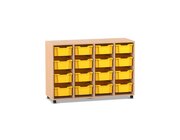 Flexeo Regal PRO, Buche hell, 4 Reihen, 16 groe Boxen gelb, Sockel, 143,9x99,1x48 cm