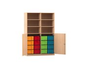 Flexeo Schrank, Buche hell, HxBxT: 190x126,4x50 cm, 16 groe Boxen bunt, 6 Fcher, Mittelwand, 2 Halbtren, Schloss