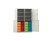 Flexeo Halbtrenschrank, Dekor wei, 16 Boxen bunt, HxBxT: 190 x 126,4 x 60 cm, Schloss