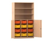 Flexeo Halbtrenschrank Buche hell 190 x 108,1 x 50 cm, 12 groen Boxen orange-gelb
