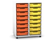 Flexeo Regal PRO mit 2 Reihen, Rollen, inkl. 16 kleine Boxen orange/gelb, Dekor: wei