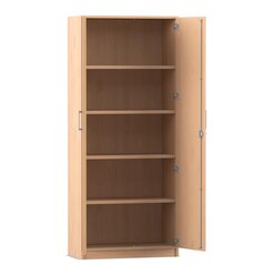 Flexeo Schrank mit Drehtren, Buche hell, 4 Fachbden, Bgelgriff eckig mit Schloss, HxBxT: 190x80x42 cm