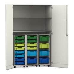 Flexeo Garagenschrank, Dekor wei, HxBxT: 190x126,4x60 cm, 3 Rollcontainer mit Boxen transparent, Dreholive