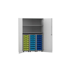 Flexeo Garagenschrank PRO, Dekor grau, 3 Rollcontainer, HxBxT: 190 x 126,4 x 60 cm, 24 Boxen Gr. S bunt B, Bogengriff mit Schloss