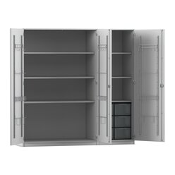 Flexeo Musikschrank grau, HxBxT: 190 x 190,5 x 60 cm, 6 groe Boxen transparent, Bogengriff mit Schloss