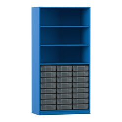 Flexeo Regal, 3 Reihen, Dekor blau, HxBxT: 190x94,4x48 cm, 24 kleine Boxen transparent