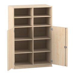 Flexeo Halbtrenschrank, Ahorn honig mit 10 Fchern und 2 Halbtren, HxBxT: 143,9x94,4x40 cm, Bogengriff mit Schloss