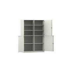 Flexeo Halbtrenschrank weiss, 4 Drehtren, 8 Fachbden, HxBxT: 190 x 126,4 x 60 cm, Bogengriff mit Schloss