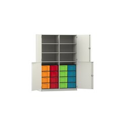 Flexeo Halbtrenschrank, Dekor wei, 16 Boxen bunt, HxBxT: 190 x 126,4 x 60 cm, Schloss