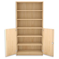 Flexeo Halbtrenschrank, Ahorn honig mit 6 Fchern und 2 Halbtren, HxBxT: 190 x 94,4 x 40 cm, Bogengriff mit Schloss