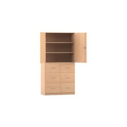 Flexeo Hochschrank mit Sockel, Buche hell, 6 groe Schubladen, HxBxT: 190x94,4x50 cm