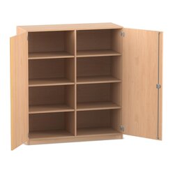 Flexeo mittelhoher Schrank Buche hell, HxBxT: 143,9 x 126,4 cm x 50 cm, 3 Fachbden, Bogengriff mit Schloss