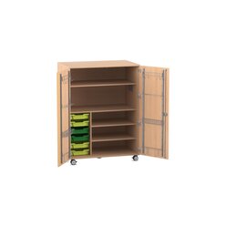 Flexeo fahrbares Multimobil - Musik, Buche hell, 6 kleine Boxen hellgrn/grn HxBxT: 148 x 110 x 70 cm