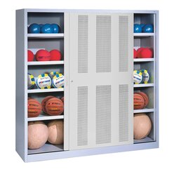 C+P Lochblech Ballschrank HxBxT: 195x160x40 cm, mit Schiebetren lichtgrau