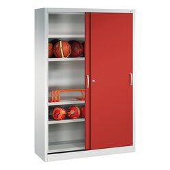 C+P Sportgerteschrank, 1950x1200x400mm, Korpus RAL 7035 Lichtgrau, Front RAL 3020 Verkehrsrot