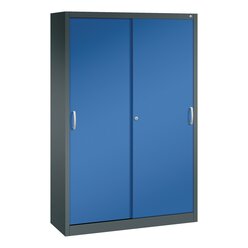 C+P Sportgerteschrank, 1950x1200x400mm Korpus RAL 7016 Anthrazitgrau, Front RAL 5010 Enzianblau