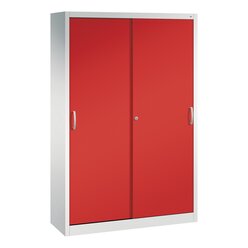 C+P Sportgerteschrank, 1950x1200x400mm, Korpus RAL 7035 Lichtgrau, Front RAL 3020 Verkehrsrot