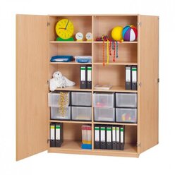 Klassenschrank XL - 8 hohe Boxen HBT 190x126,4x50 Dreholive, Buche hell, Box transparent