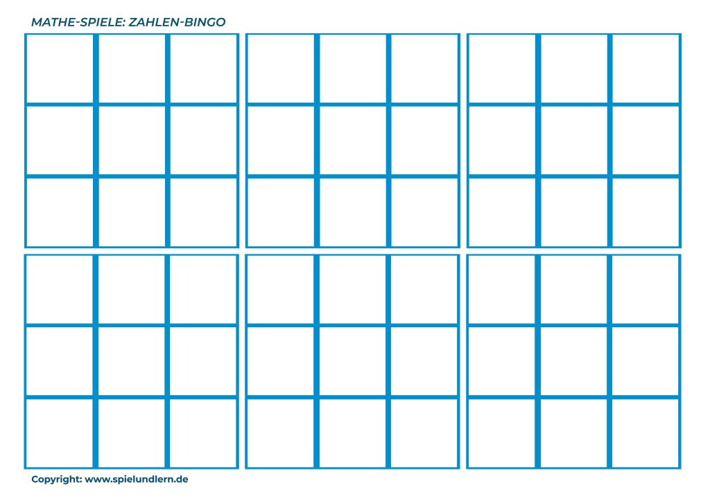 Mathe-Bingo Vorlage für 6 Gruppen